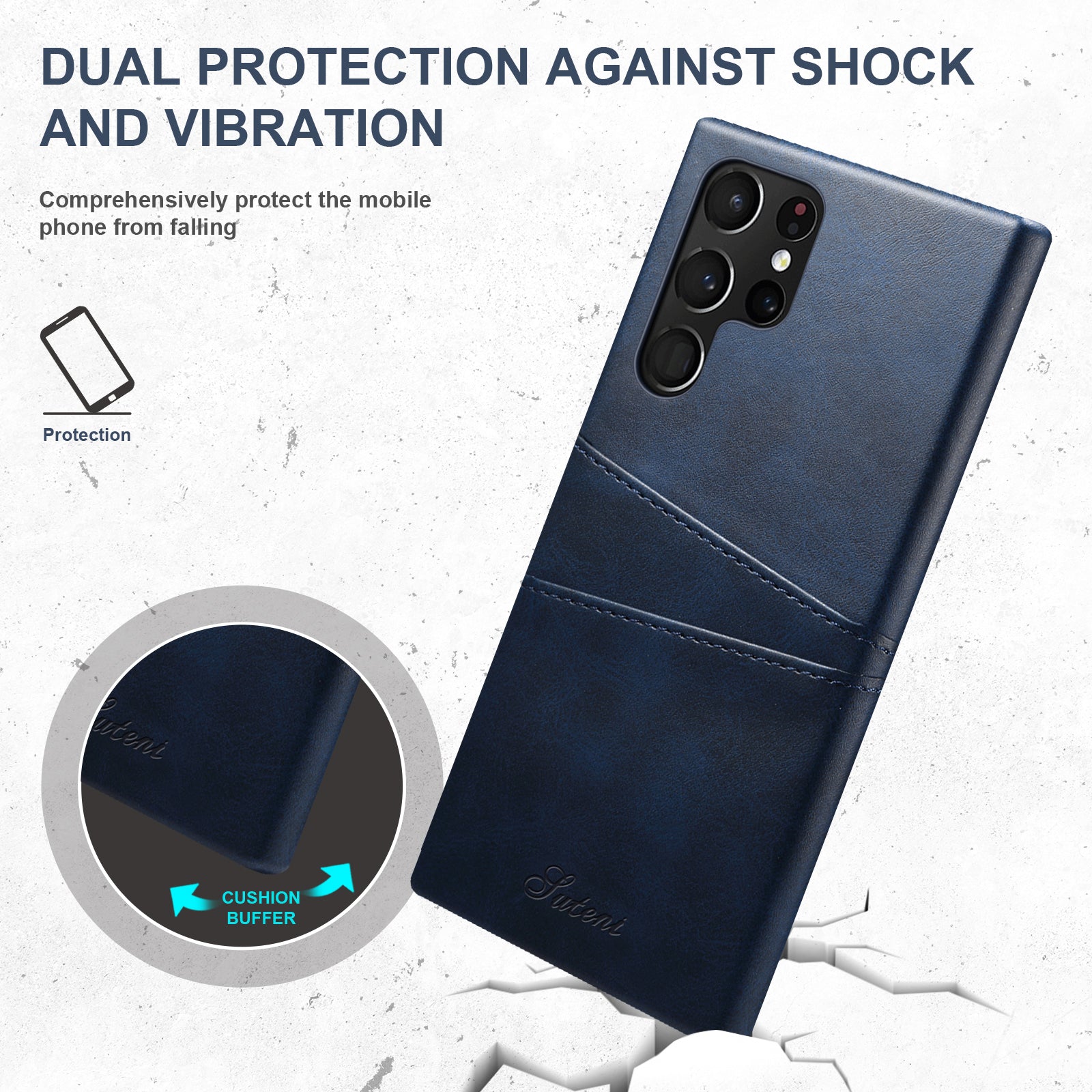 SUTENI For Samsung Galaxy S23 Ultra PU Leather Coated PC Phone Case Shockproof Calf Texture Back Cover with Card Slots SUTENI For Samsung Galaxy S23 Ultra PU Leather Coated PC Phone Case Shockproof Calf Texture Back Cover with Card Slots